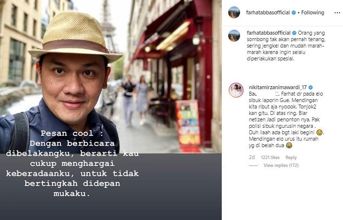 Nikita Mirzani komentari Farhat Abbas. (Instagram/@farhatabbasofficial)