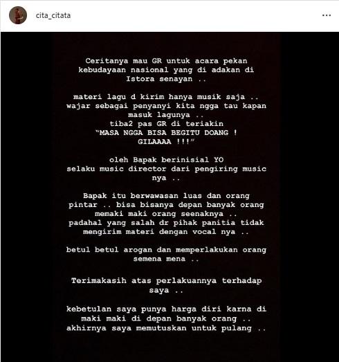 Curhat Cita Citata dimaki-maki didepan orang banyak. [Instagram]