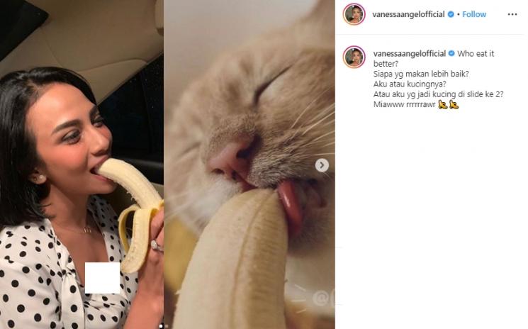 Vanessa Angel makan pisang (Instagram/@vanessaangelofficial)