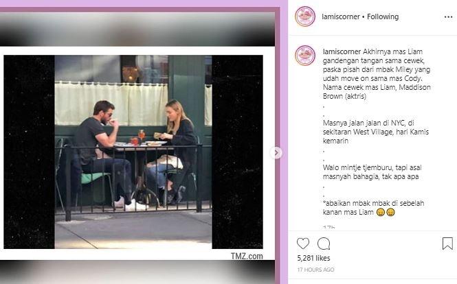 Liam Hemsworth dan Maddison Brown. (Instagram/@lamiscorner)