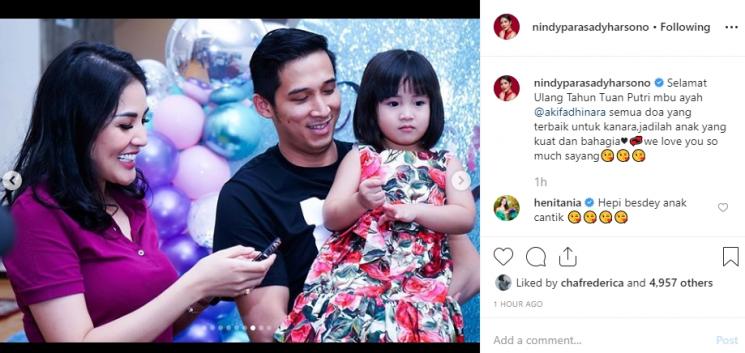Ultah putri Nindy Ayunda (Instagram/@nindyparasadyharsono)