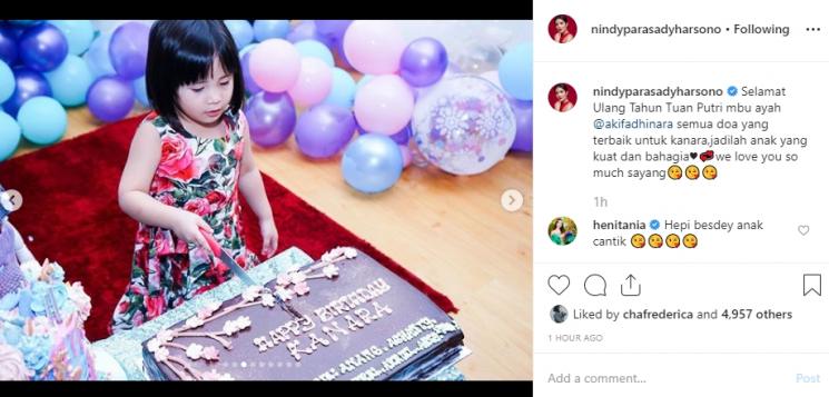 Ultah putri Nindy Ayunda (Instagram/@nindyparasadyharsono)