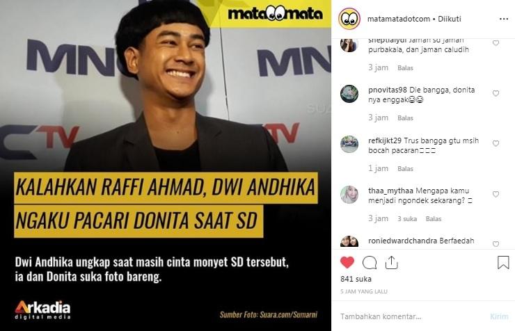 Unggahan berita di IG MataMata.com Dwi Andika pernah pacari Donita.