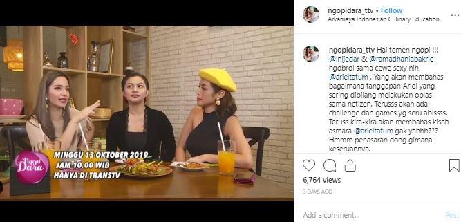 Nia Ramadhani ungkap kalah dengan Ariel Tatum. (Instagram/@ngopidara_ttv)