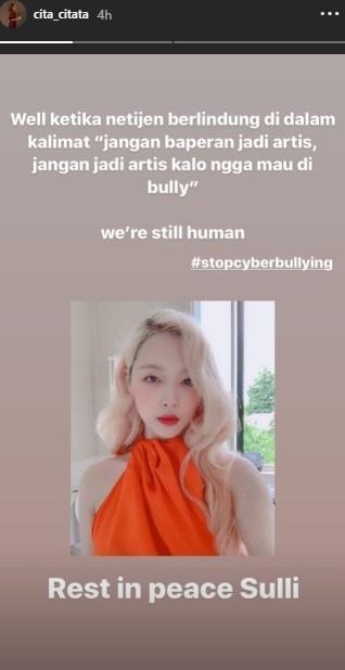 Cita Citata bicara soal kematian Sulli. (Instagram/@cita_citata)