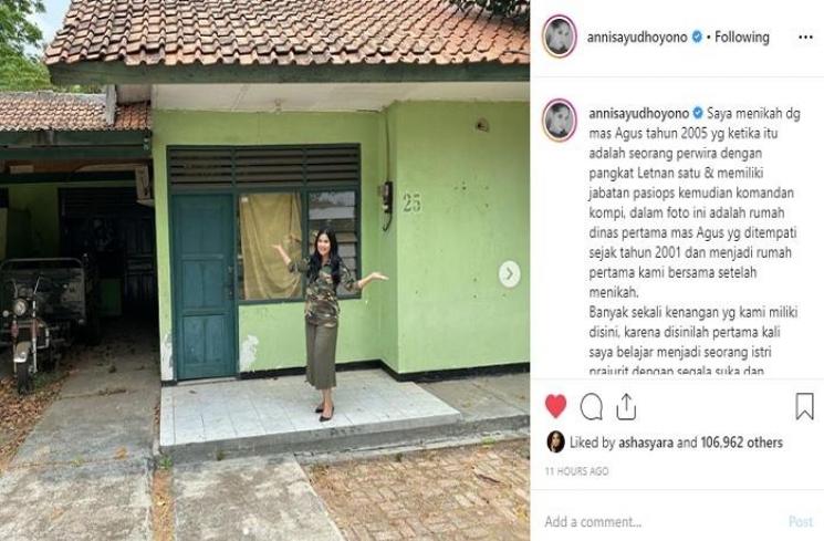 Rumah dinas pertama Annisa Yudhoyono (Instagram @annisayudhoyono)
