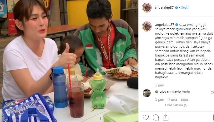 Angela Lee traktir driver ojol yang narik bawa anak. [capture Instagram]