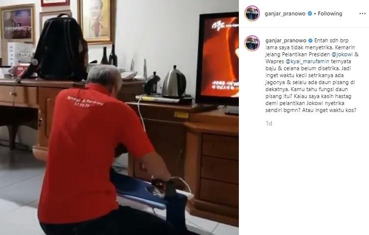 Ganjar Pranowo setrika baju sendiri. (Instagram/@ganjar_pranowo)
