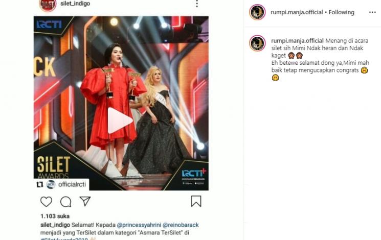 Pidato kemenangan Syahrini di Silet Awards 2019 (Instagram/@rumpi.manja.official)