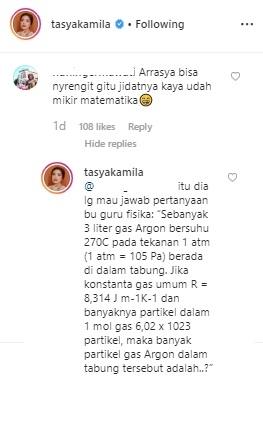 Tasya Kamila balas komentar netizen. (Instagram/@tasyakamila)