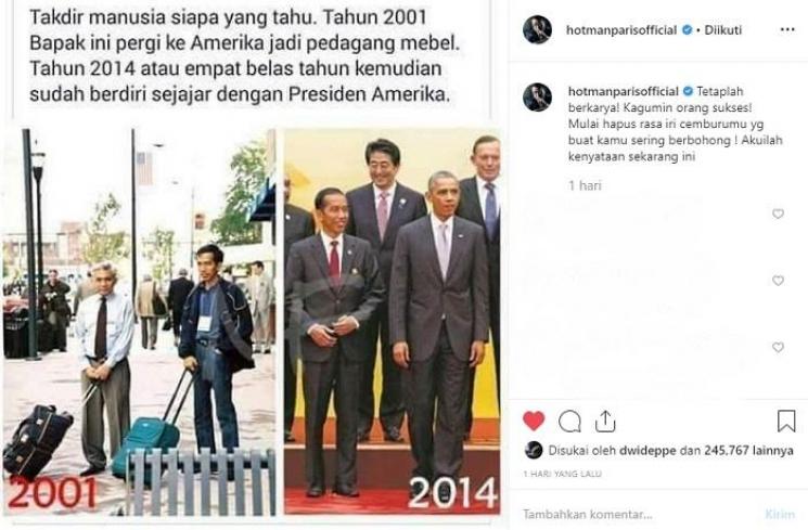 Hotman Paris mengomentari perjalanan karier Jokowi (Instagram @hotmanparisofficial)