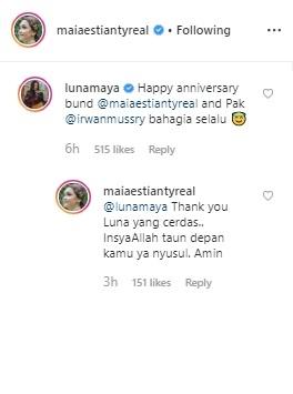 Maia Estianty balas komentar Luna Maya. (Instagram/@maiaestiantyreal)