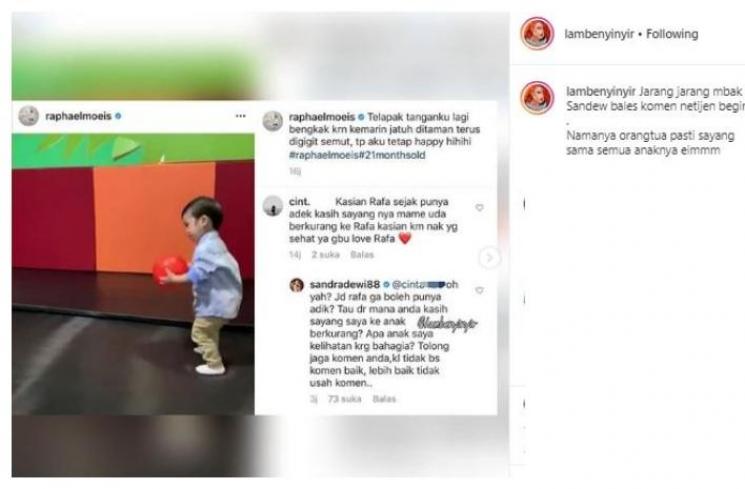 Sandra Dewi geram dituding pilih kasih. (Instagram/@lambenyinyir)
