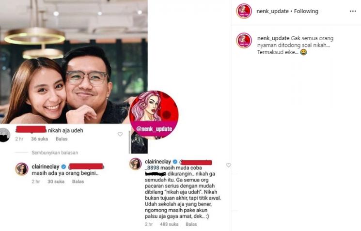 Joshua Suherman dan Clairine Clay (Instagram/@nenk_update)