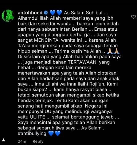 Postingan kekesalan Anto Hoed terkait bully terhadap Melly Goeslaw.