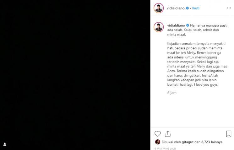 Vidi Aldiano Minta Maaf ke Melly Goeslaw (Instagram/@vidialdiano)