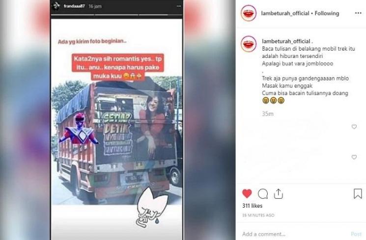 Unggahan Franda soal foto dirinya dipajang di truk (Instagram @lambeturah_official)