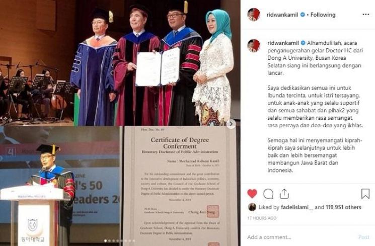 Ridwan Kamil terima gelar Doktor HC (Instagram @ridwankamil)