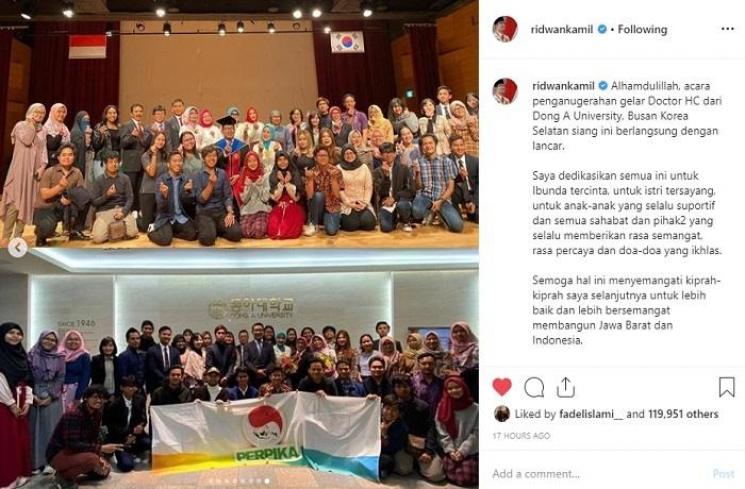 Ridwan Kamil terima gelar Doktor HC (Instagram @ridwankamil)
