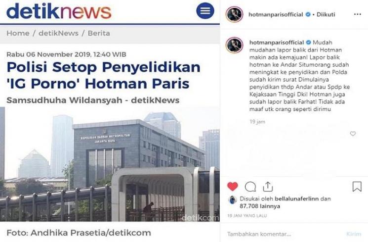 Tanggapan Hotman Paris atas kasus konten pornografi yang dihentikan (Instagram @hotmanparisofficial)