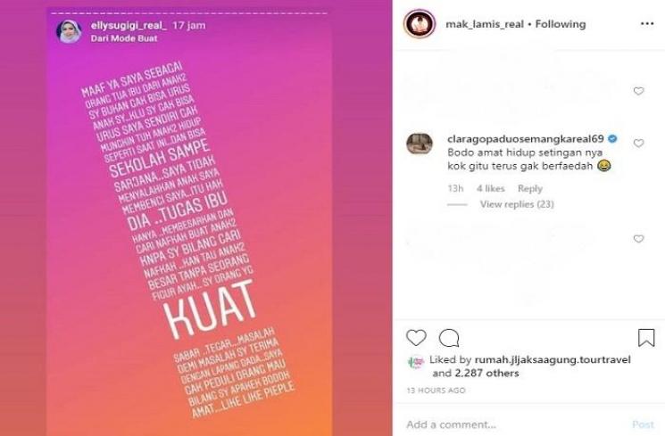 Elly Sugigi curhat dituding nggak bisa urus anak (Instagram @mak_lamis_real)
