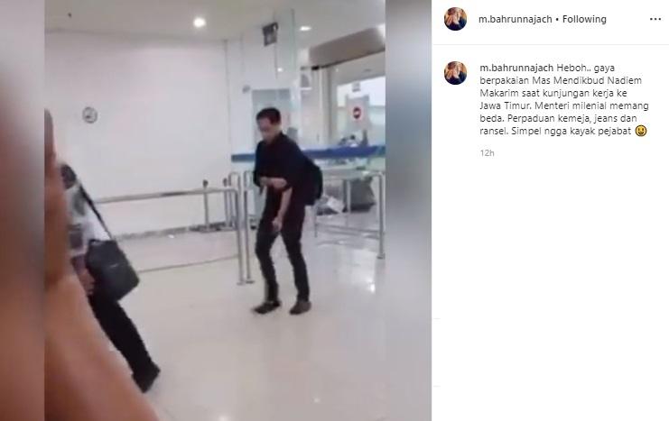 Gaya berpakaian Nadiem Makarim disorot. (Instagram/@m.bahrunnajach)
