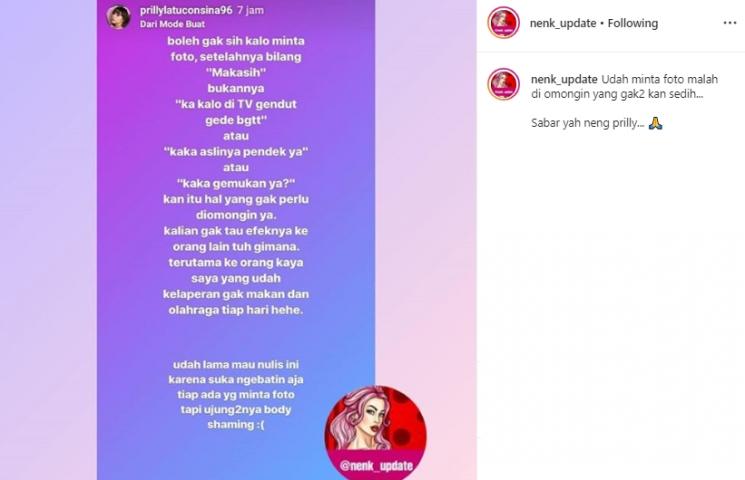 Instagram Stories Prilly Latuconsina (Instagram/@nenk_update)