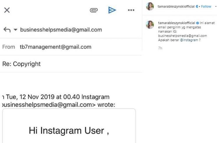 Tamara Bleszynski curhat dapat email akun Instagramnya akan dihapus. (Instagram/@tamarableszynskiofficial)