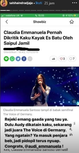 Salshadilla semprot Saipul Jamil gara-gara Claudia Emmanuella Santoso. [Instagram]