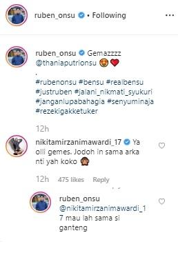 Komentar Nikita Mirzani ingin jodohkan anaknya dengan putri Ruben Onsu. (Instagram/@ruben_onsu)