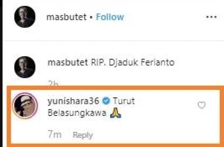 Komentar Yuni Shara. (Instagram/@masbutet)