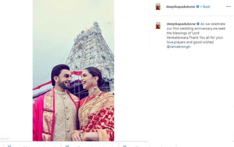 Deepika Padukone dan Ranveer Singh 1 tahun anniversary (Instagram/@deepikapadukone)