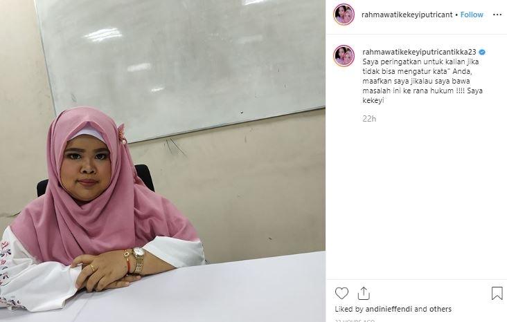 Rahmawati Kekeyi. (Instagram/@rahmawatikekeyiputricantikka23)