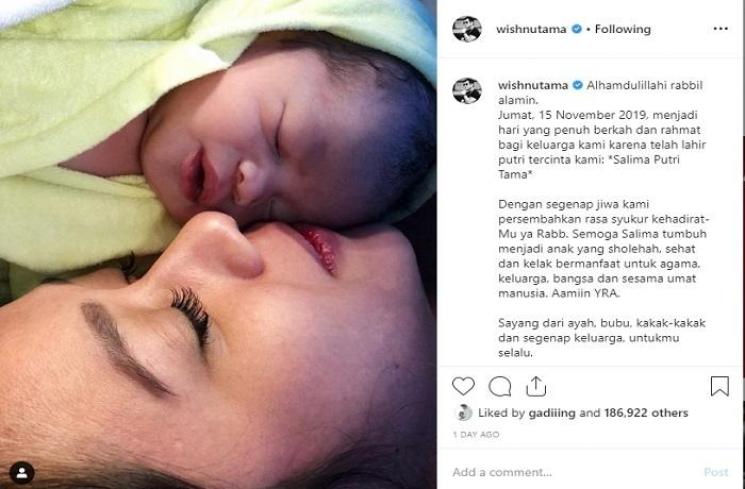 Anak Wishnutama - Gista Putri lahir (Instagram @wishnutama)