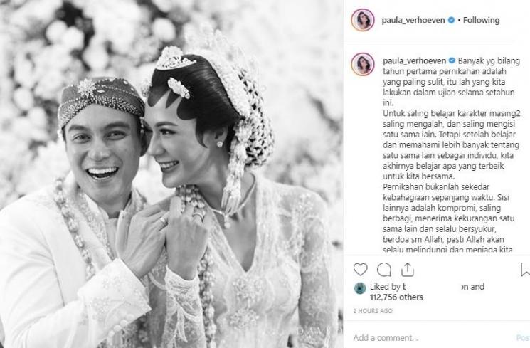 Ulang tahun pernikahan Baim Wong dan Paula Verhoeven. (Instagram/@paula_verhoeven)