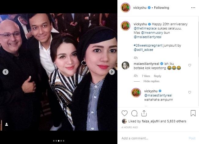 Komentar kocak Maia Estianty di postingan Vicky Shu. (Instagram/@vickyshu)