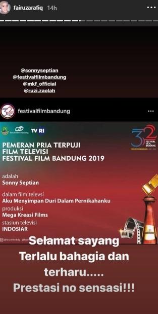Ucapan selamat Fairuz A Rafiq untuk Sonny Septian. (Instagram/@fairuzarafiq)