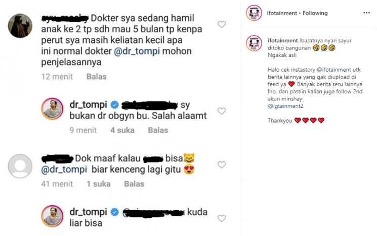 Respon Tompi menjawab sejumlah pertanyaan netizen (Instagram/@ifotainment)