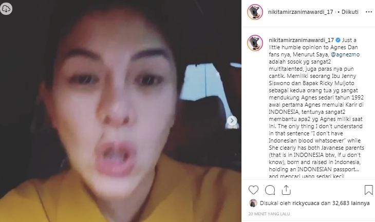 Nikita Mirzani kasih pesan menohok buat Agnez Mo. 