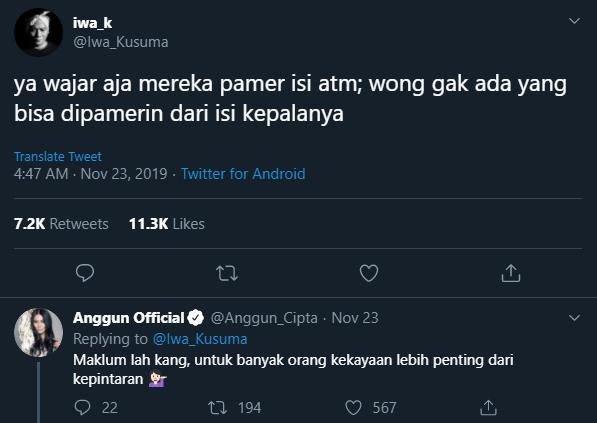 Komentar Iwa K dan Anggun C Sasmi tentang artis pamer saldo ATM (Twitter/@Iwa_Kusuma)