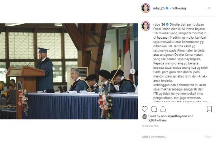 Momen Hatta Rajasa terima gelar doktor kehormatan (Instagram @ruby_26)