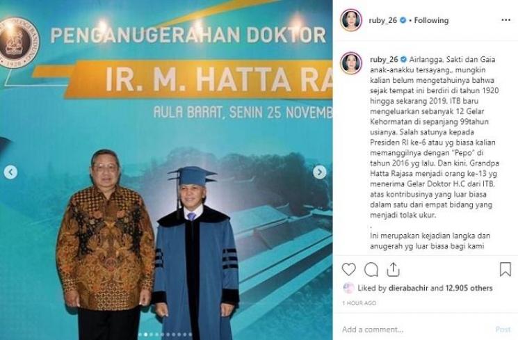 Momen Hatta Rajasa terima gelar doktor kehormatan (Instagram @ruby_26)