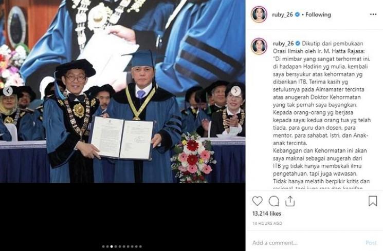 Momen Hatta Rajasa terima gelar doktor kehormatan (Instagram @ruby_26)