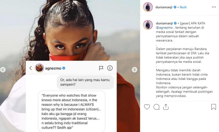 Tanggapan Agnez Mo (Instagram/@duniamanji)