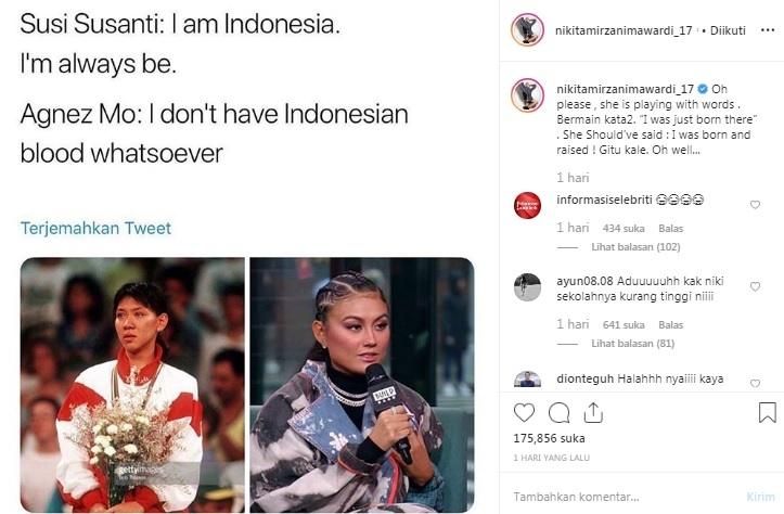Postingan Nikita Mirzani bandingkan Agnez Mo dengan Susi Susanti. [Instagram]