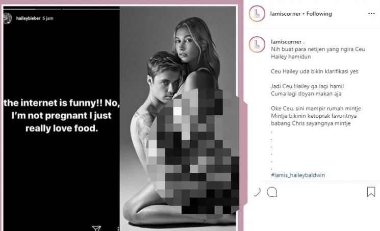 Klarifikasi Hailey Baldwin tentang kehamilannya (Instagram/@lamiscorner)