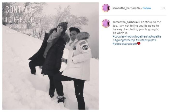 Chelsea Islan dan Rob Clinton di Jepang. (Instagram/@samatha_barbara)
