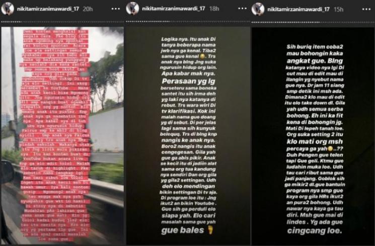 Ungkapan kekesalan Nikita Mirzani soal konten YouTube Uya Kuya (Instagram @nikitamirzanimawardi_17)