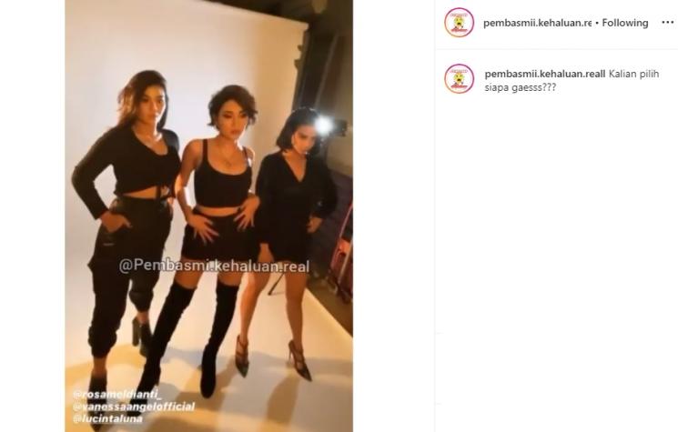 Rosa Meldianti, Lucinta Luna dan Vanessa Angel (Instagram/@pembasmii.kehaluan.reall)