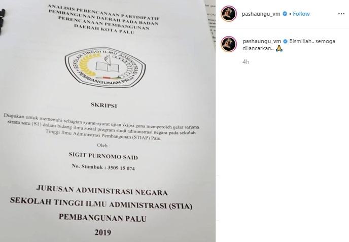 Pasha Ungu akan sidang skripsi. (Instagram/@pashaungu_vm)